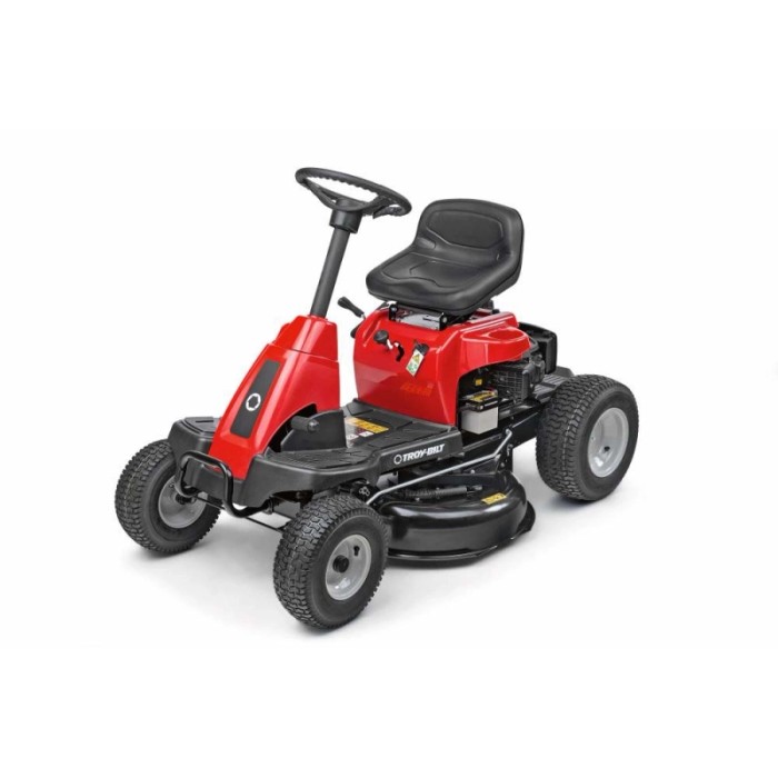 Troy-Bilt Mini-Rider 60T-S, trattorino tagliaerba rosso con scarico laterale.
