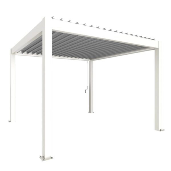 Pergola Biohort 3,5x3,5 m bianco-argento, copertura moderna per terrazzi con lamelle.