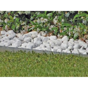 Bordura da giardino con pietre bianche e piante fiorite. Ideale per il design del giardino.