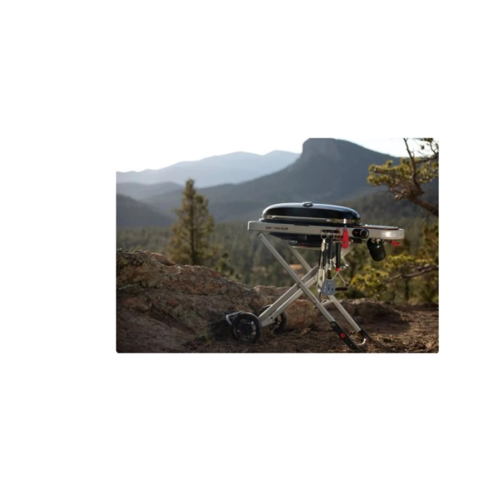 Barbecue a gas t.b.t. compatto e portatile, ideale per campeggio e picnic.