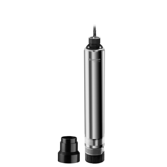 Pompa per pozzi profondi Gardena 5500/5 Inox in acciaio inox con accessori per raccordi e giunti.