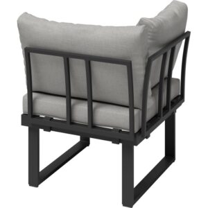 Poltrona angolare in alluminio grigio Lipson per lounge da giardino: struttura in alluminio con cuscini grigio chiaro.