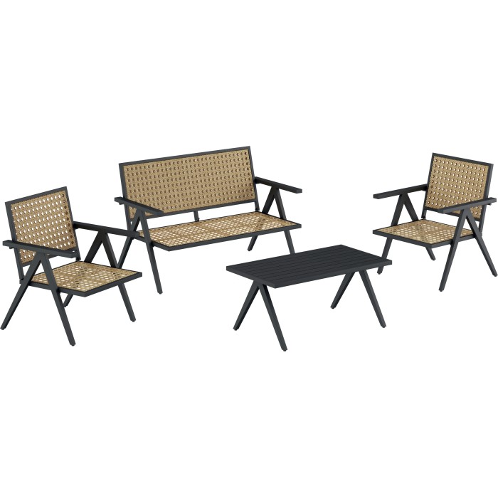Set di mobili da giardino t.b.t. con divanetto, due sedie e tavolo.