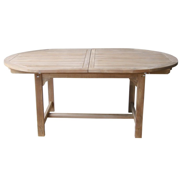 Tavolo da giardino ovale in legno, ideale per l'uso esterno.
