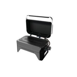 Campingaz Barbecue a gas Attitude 2go CV, grill da tavolo compatto con coperchio aperto.