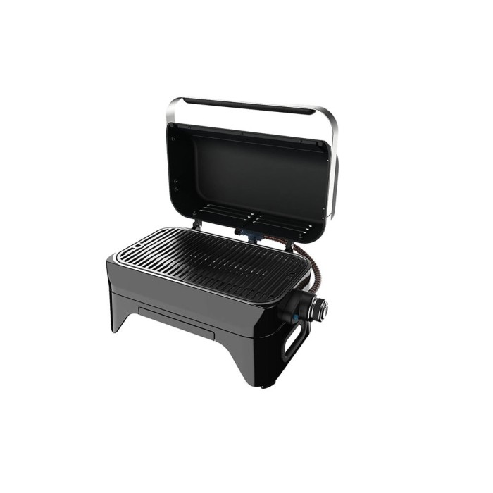 Campingaz Barbecue a gas Attitude 2go CV, grill da tavolo compatto con coperchio aperto.