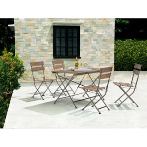 Set da giardino Wilmington 5 pezzi in acciaio e legno FSC® per balcone o terrazza.