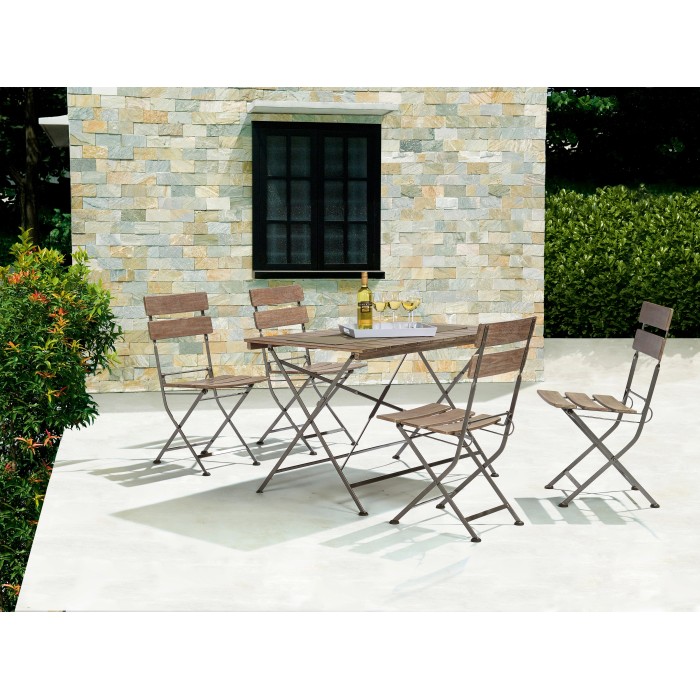 Set da giardino Wilmington 5 pezzi in acciaio e legno FSC® per balcone o terrazza.