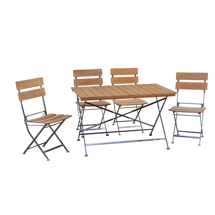 Set di mobili da giardino Wilmington a 5 pezzi in acciaio e legno FSC® con funzione pieghevole.