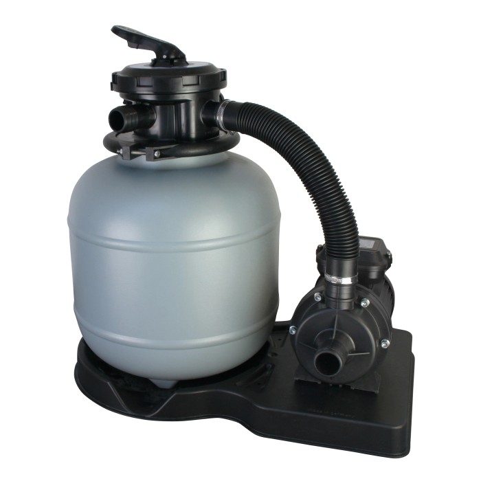 Sistema di filtraggio a sabbia Summer Fun SF 124 per piscine fino a 20.000 l. Pompa filtro con serbatoio grigio e pompa nera.