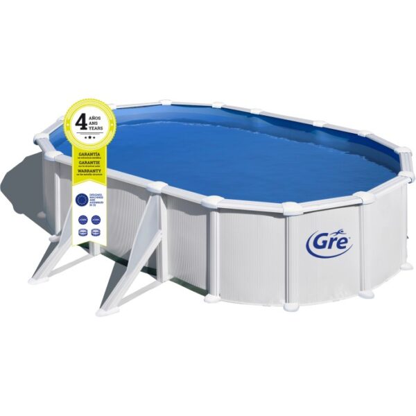 Piscina fuori terra ovale Gre Atlantis in acciaio bianco, 500x300x132 cm, con liner blu.