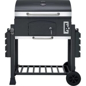 Barbecue a carbone t.b.t. nero con ripiano e ruote.