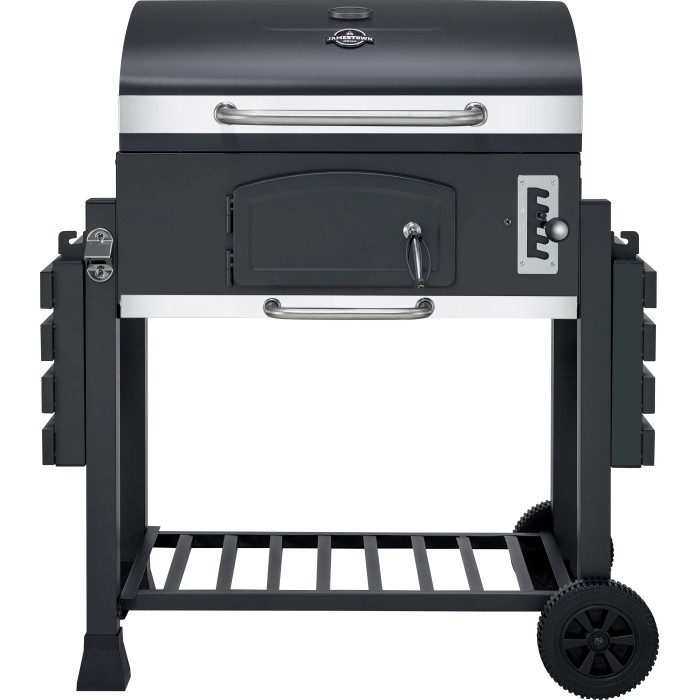 Barbecue a carbone t.b.t. nero con ripiano e ruote.