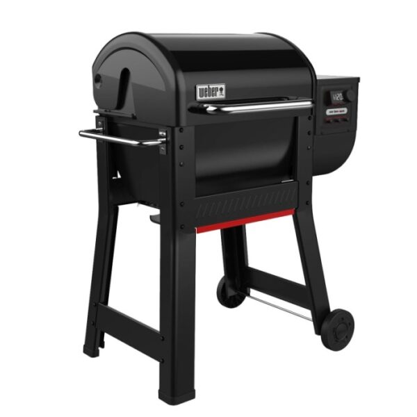 Weber Smoque barbecue a pellet, nero, con coperchio smaltato in porcellana e controllo digitale.
