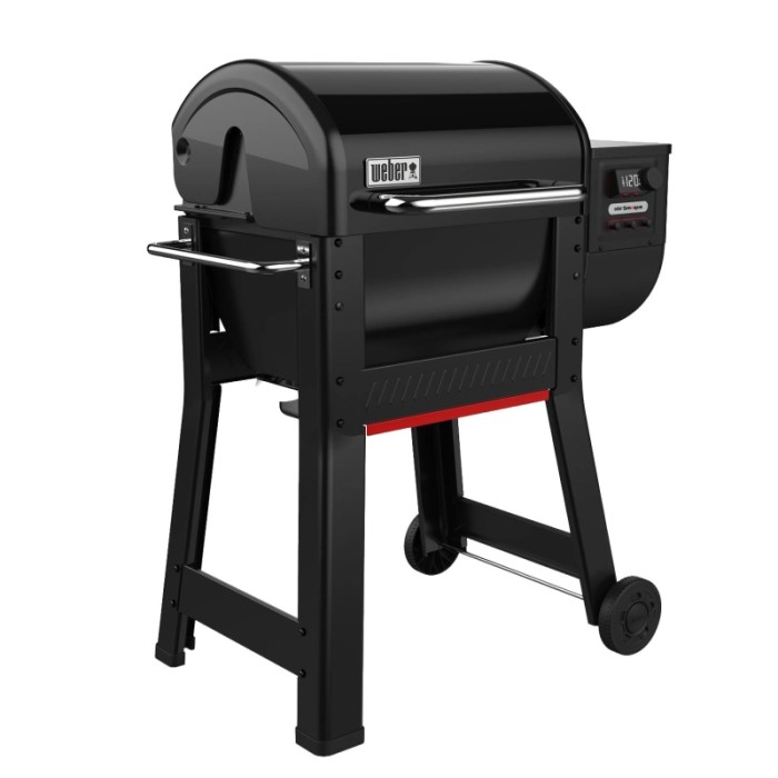 Weber Smoque barbecue a pellet, nero, con coperchio smaltato in porcellana e controllo digitale.