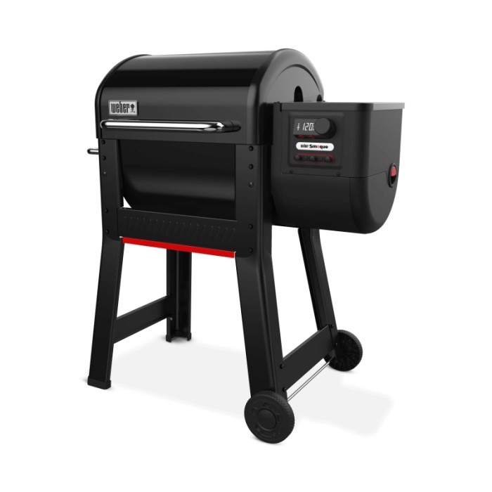 Grill a pellet Weber Smoque nero con tavolo laterale e controllo digitale.