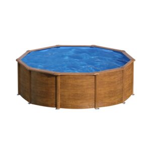 Piscina rotonda Gre Pool Sicilia effetto legno, Ø 300 cm, alta 120 cm. Piscina con pareti in acciaio color legno e liner blu.