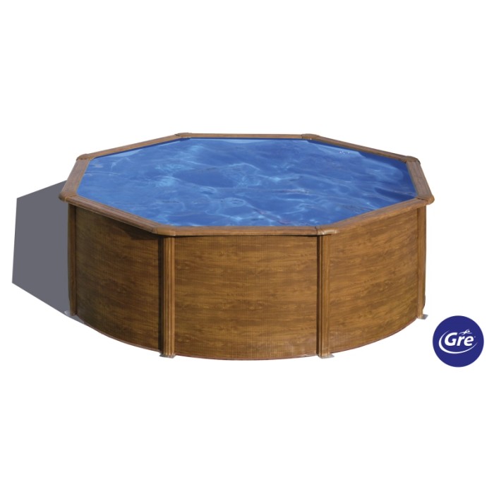 Piscina rotonda Gre Pool Sicilia effetto legno, Ø 460 cm, alta 120 cm. Piscina con pareti in acciaio color legno.