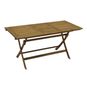 Tavolo da giardino pieghevole color legno t.b.t. con motivo a listelli.