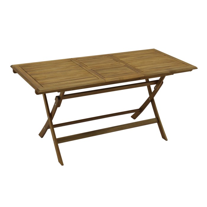Tavolo da giardino pieghevole color legno t.b.t. con motivo a listelli.
