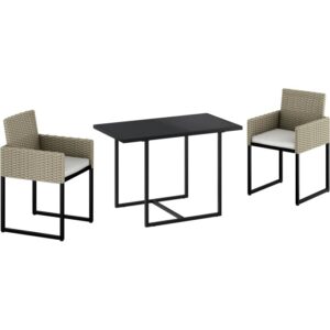 Set di mobili da giardino t.b.t. con tavolo e due sedie in rattan.