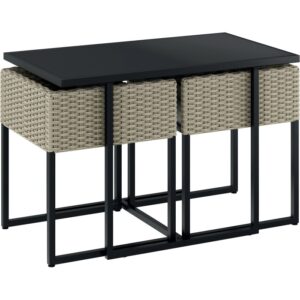 Set di mobili da giardino t.b.t. con tavolo e sgabelli effetto rattan.