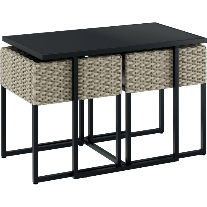 Set di mobili da giardino t.b.t. con tavolo e sgabelli effetto rattan.