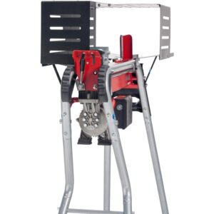 Spaccalegna elettrico Al-Ko LSH 520/5, spaccalegna orizzontale con cuneo di spacco rosso e gambe grigie.