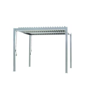 Gazebo t.b.t. color argento con tetto a lamelle per il giardino.
