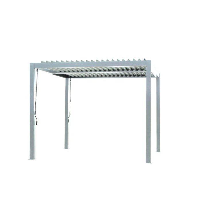 Gazebo t.b.t. color argento con tetto a lamelle per il giardino.