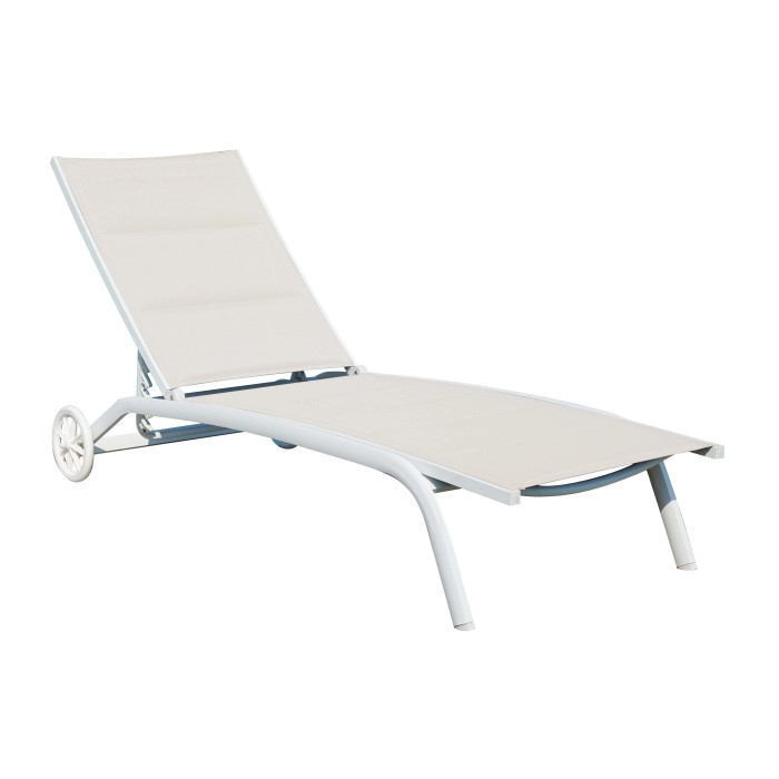 Lettino prendisole bianco t.b.t. con ruote per giardino o terrazza.