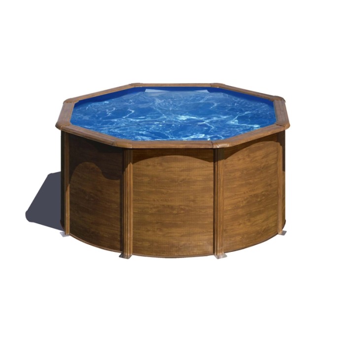 Piscina fuori terra tonda in acciaio decorazione legno Gre Ø 240 H 120 cm