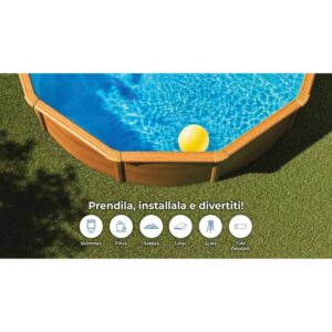 Piscina fuori terra tonda in acciaio decorazione legno Gre Ø 240 H 120 cm