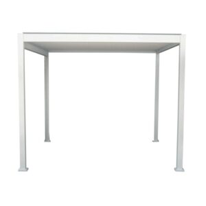 Gazebo bianco con tetto dritto e quattro pali.