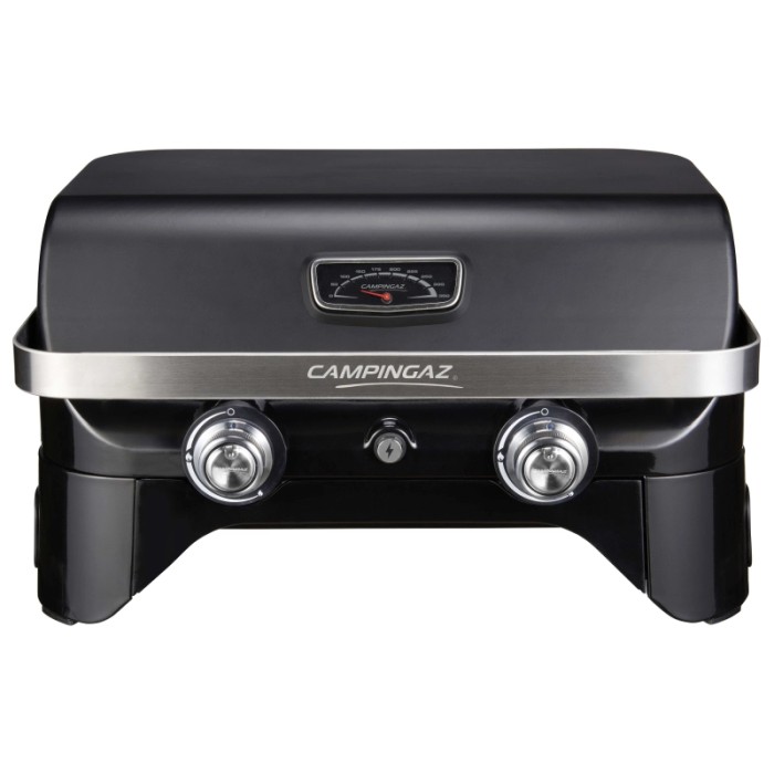 Barbecue a gas nero Campingaz con indicatore di temperatura.