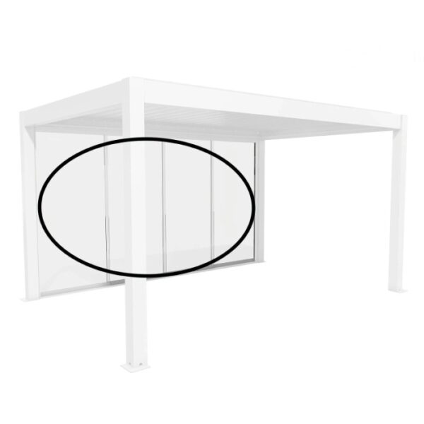 Parete scorrevole in vetro Biohort vetro trasparente 3 m, tettoia per terrazza bianca con elementi scorrevoli in vetro.