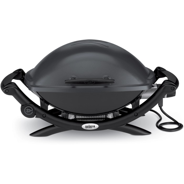Barbecue elettrico t.b.t. compatto grigio per balcone e giardino.