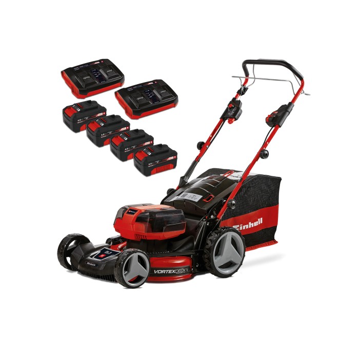 Tagliaerba a batteria Einhell GP-CM 36/47 S HW Li con 4 batterie e caricabatterie.