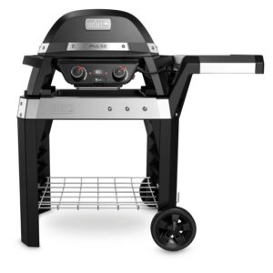 Barbecue elettrico nero t.b.t. con ripiano e ruote.