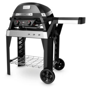 Barbecue elettrico nero t.b.t. con carrello e ripiano.