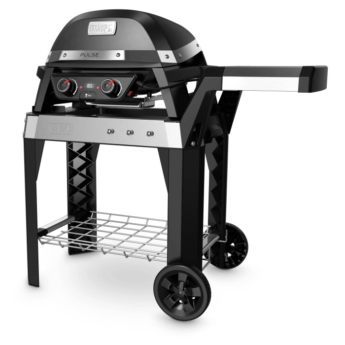 Barbecue elettrico nero t.b.t. con carrello e ripiano.