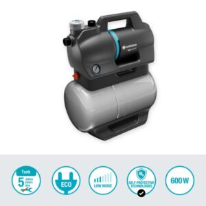 Sistema idrico domestico Gardena, pompa da giardino grigia con potenza di 600W.