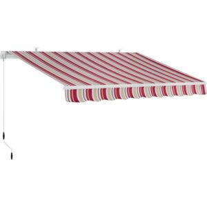 Tenda da sole t.b.t. a strisce rosso-beige per terrazzi e balconi.