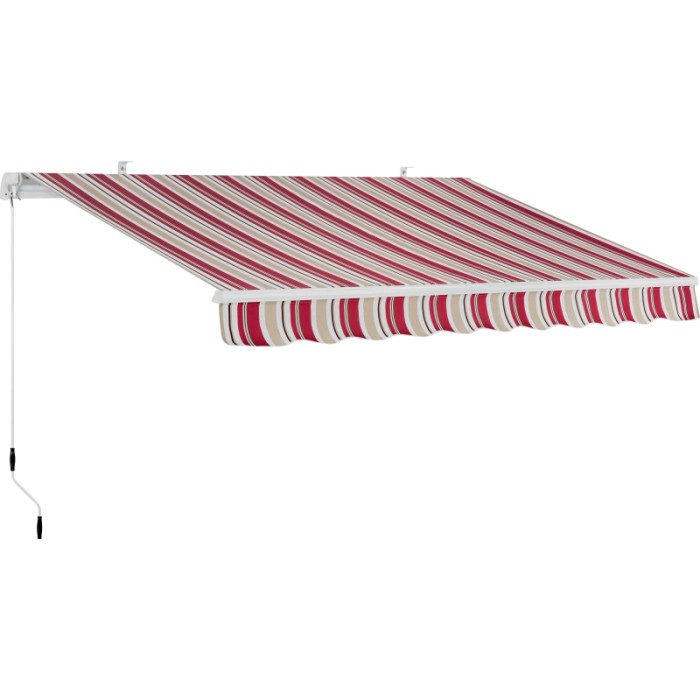 Tenda da sole t.b.t. a strisce rosso-beige per terrazzi e balconi.