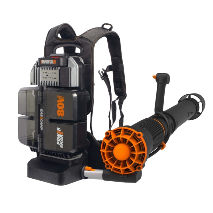 Soffiatore a batteria t.b.t. con telaio di supporto e batteria.