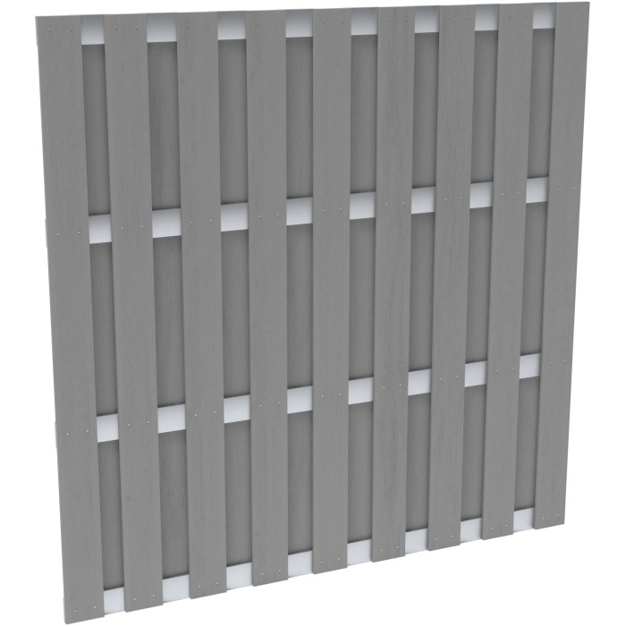 Recinzione privacy WPC grigio chiaro con alluminio, 180x180cm, per giardino e terrazzo.