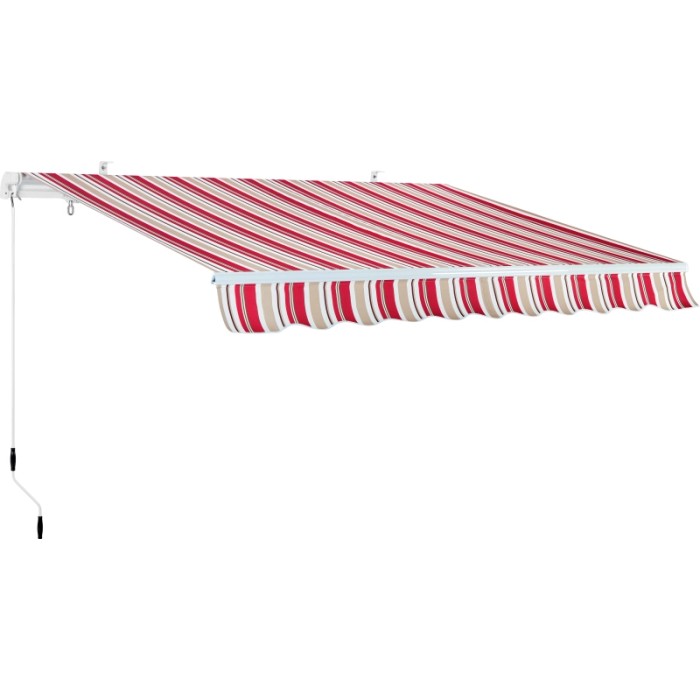 Tenda da sole t.b.t. a strisce bianche e rosse con manovella.
