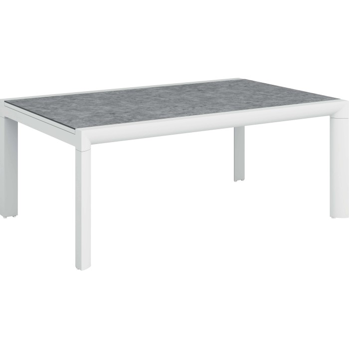Tavolo da giardino moderno t.b.t. con piano grigio e struttura bianca.