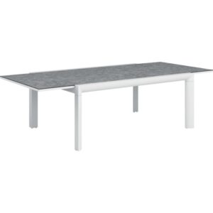 Tavolo da giardino moderno t.b.t. con piano grigio e struttura bianca.