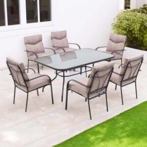 Set di mobili da giardino t.b.t. con tavolo e 6 sedie con cuscini.
